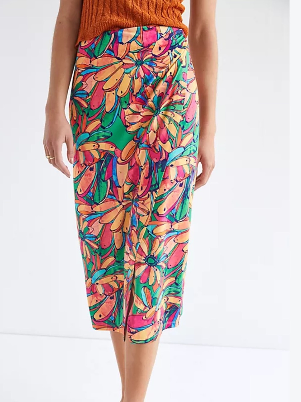 FARM Rio Green Floral Multi-Color Wrap Midi Skirt
